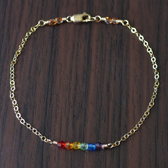 Dainty Rainbow Crystal Bracelet in Gold or Silver - Picture 5 of 9